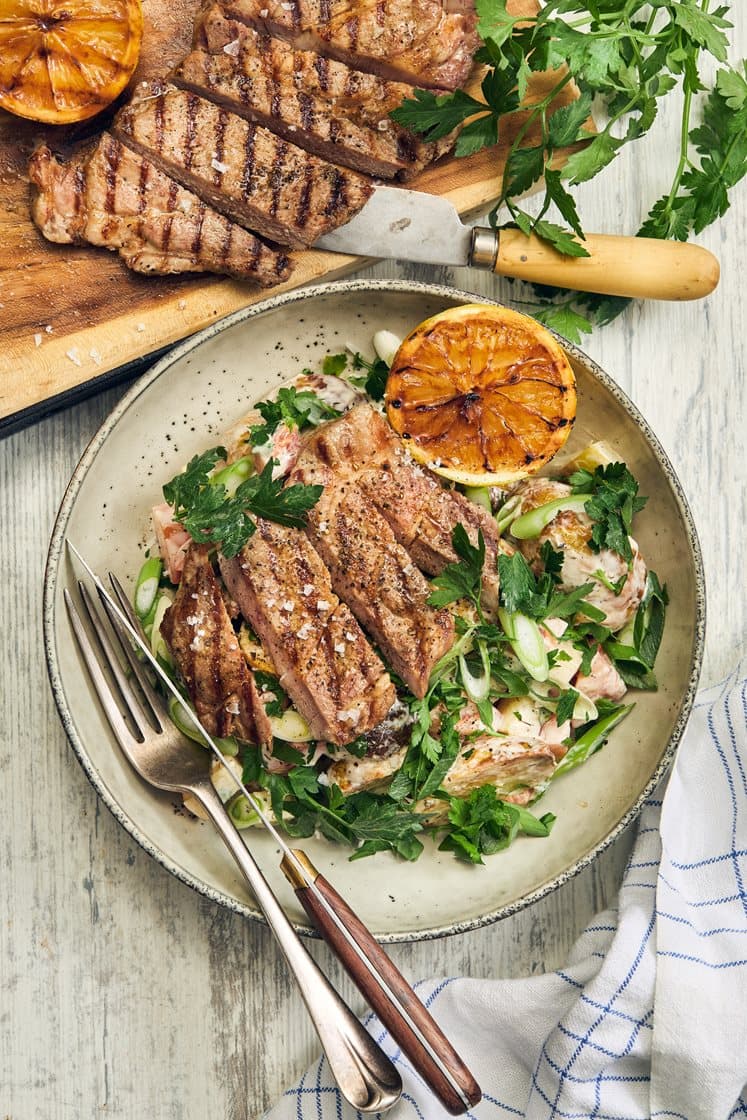 Citrongrillad fläskkarré med fransk potatissallad