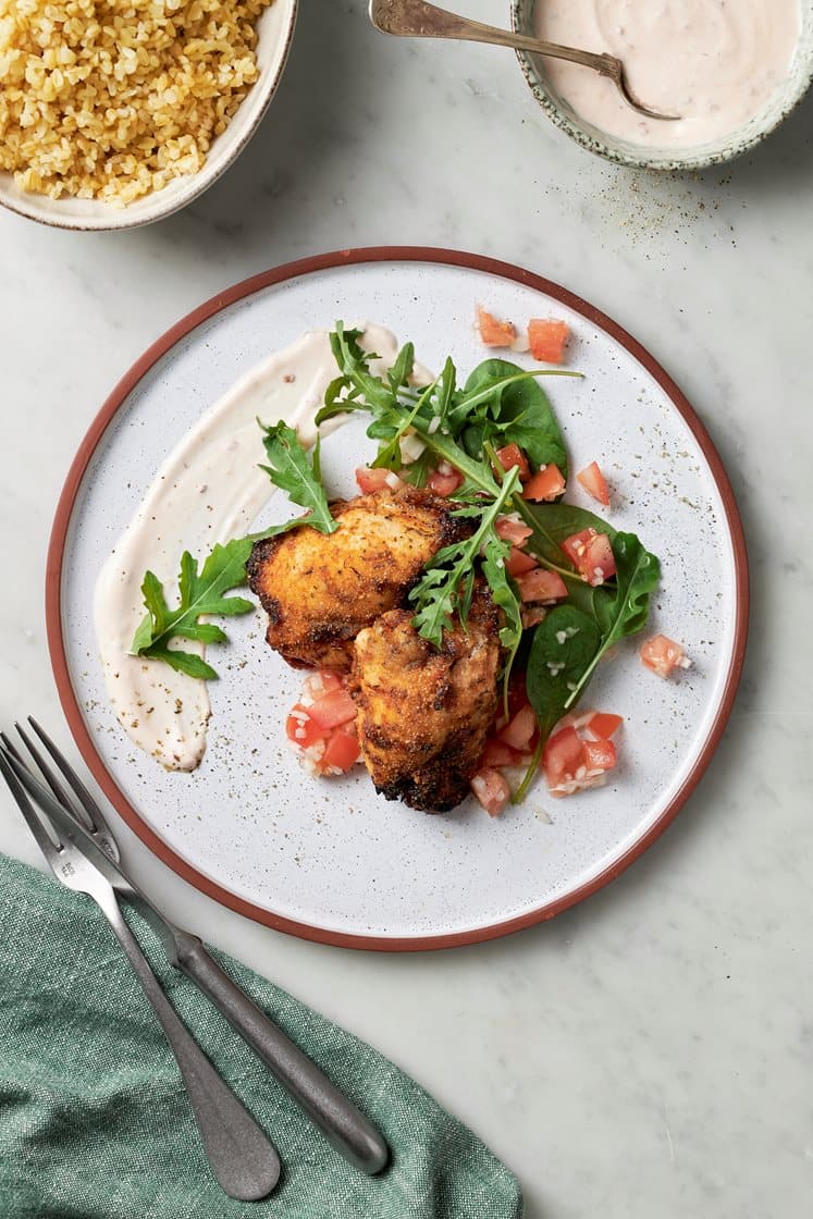 Örtkyckling med bulgur och chilisås