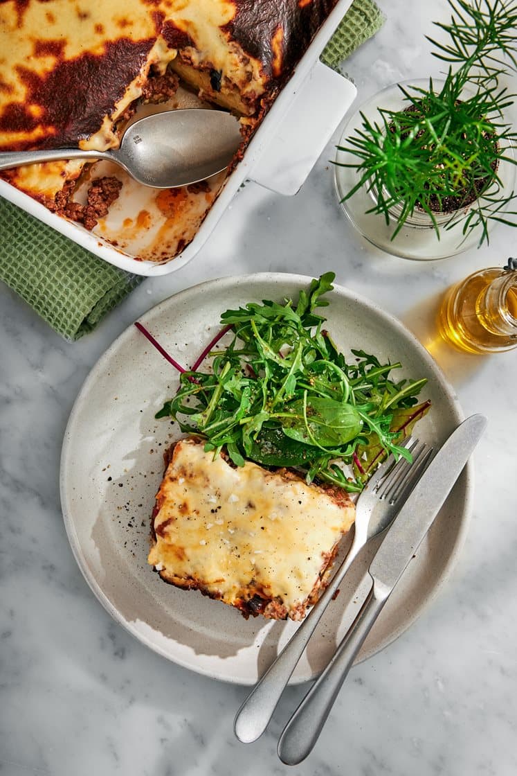 Grekisk moussaka - färsgratäng med aubergine och parmesan