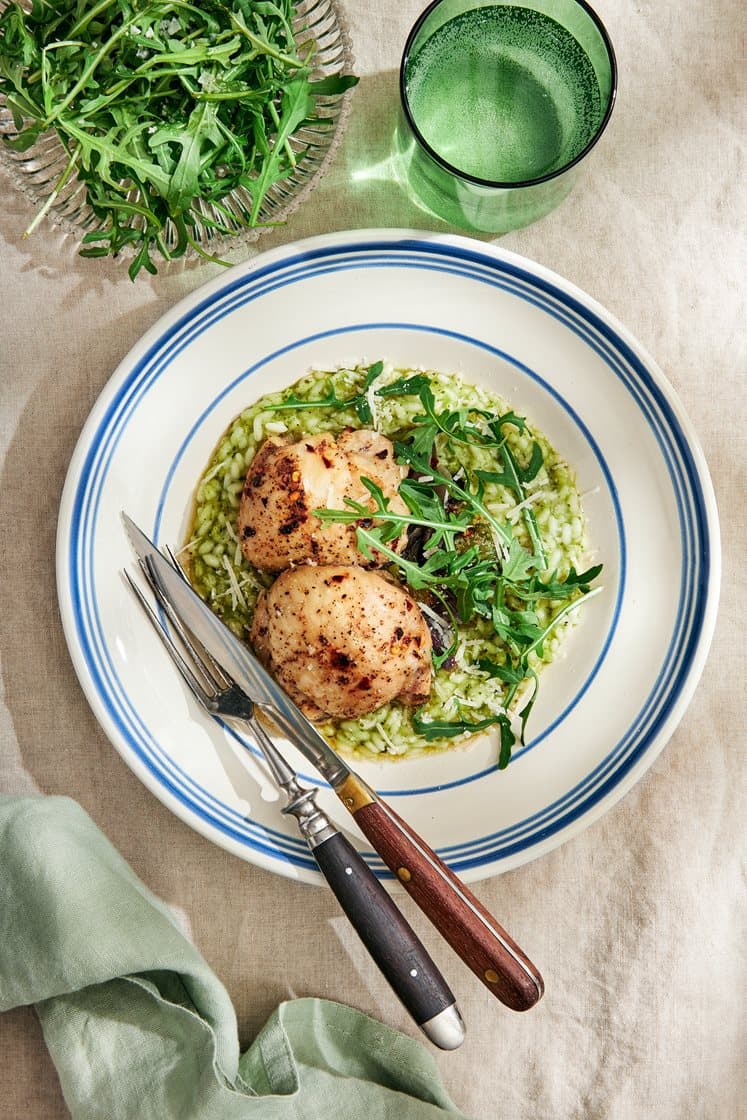 Ugnsrostad kyckling med basilikarisotto och parmesan