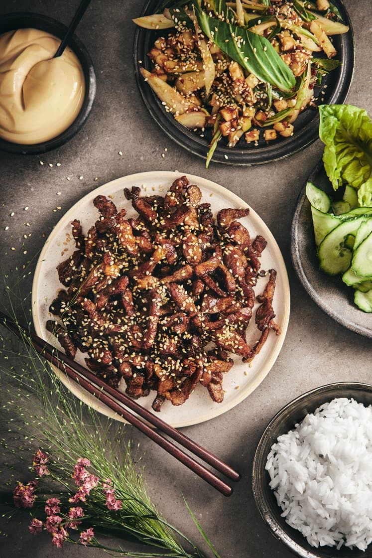 Bulgogi - Marinerad fläskkarré med päron, pak choy, ingefära och sesammajonnäs