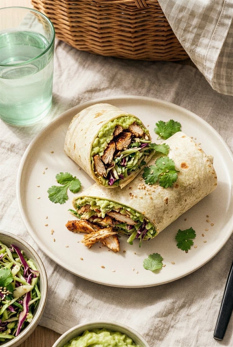 Picknick wrap med kryddstekt kyckling, coleslaw azteca och avokado