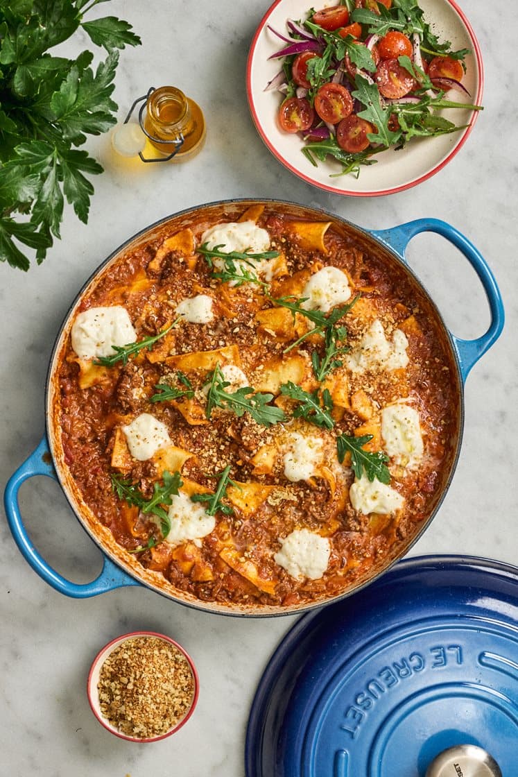 20 minuters lasagnepanna med krispig parmesancrunch