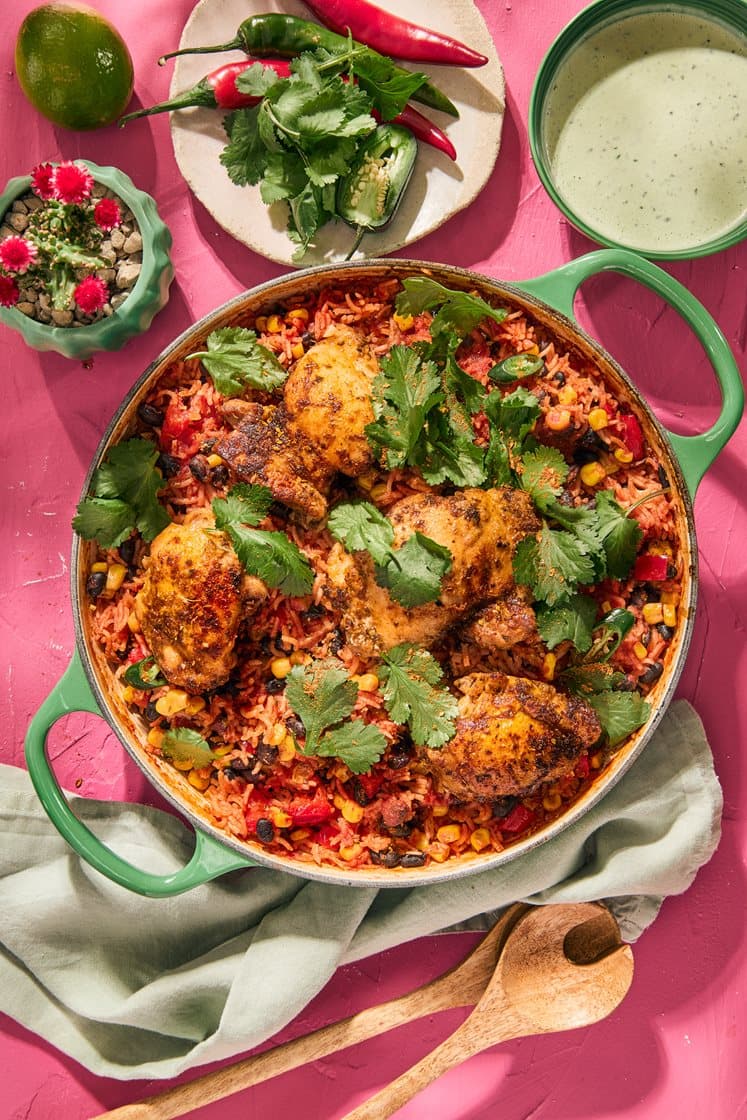 Mexikanskt ris med kyckling och jalapeño- och koriandersås