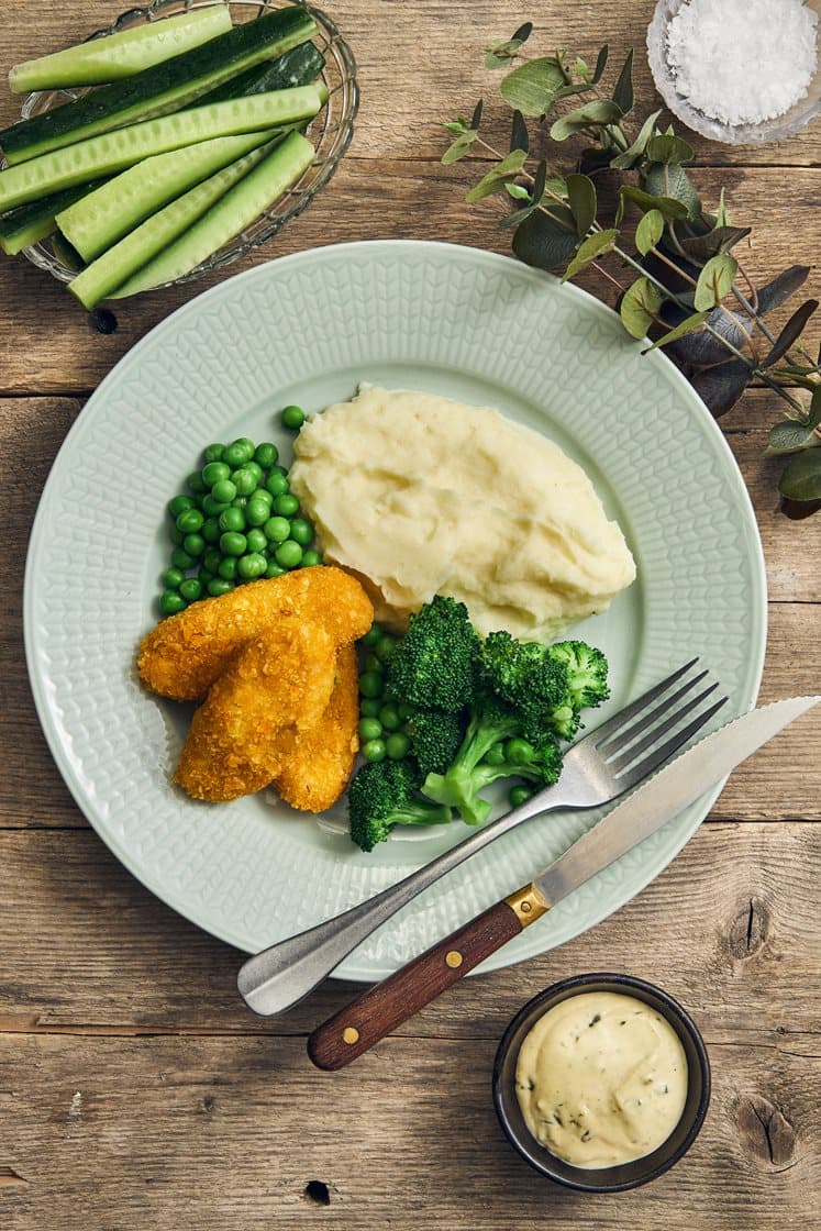 Vegetariska seabites med potatismos och färdig remoulade