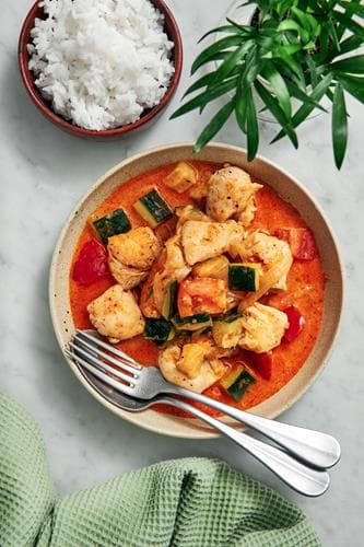 Thailändsk kycklingcurry med kokos och jasminris
