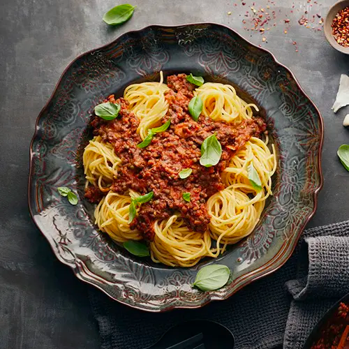 Belugabolognese med spaghetti