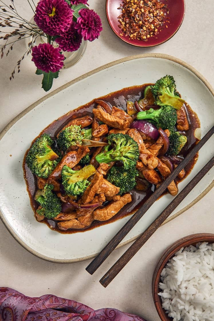 Singapore chili wok med fläsk, broccoli och vitlök